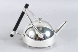 A CHRISTOPHER DRESSER DESIGN PLATED CIRCULAR TEAPOT.