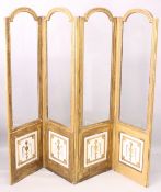 A GOOD LATE 19TH CENTURY / EARLY 20TH CENTURY GILTWOOD AND GLAZED FOUR PANEL FOLDING DRESSING