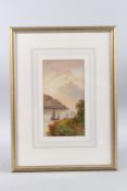 L. LEWIS. Mountainous river landscape with figures on a path. Watercolour, signed. 9.5ins x 5ins.