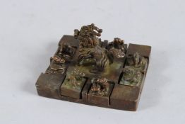 A JAPANESE BRONZE SQUARE SEAL SET. 3.5ins.