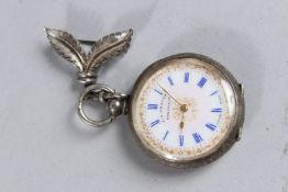 A SILVER POCKET WATCH with key.