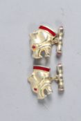 A PAIR OF RUSSIAN DOG'S HEAD CUFFLINKS.