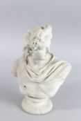 A GOOD ITALIAN WHITE MARBLE BUST on a stand. 14ins high.