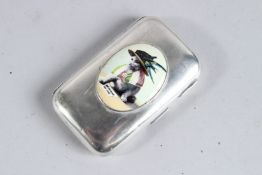 AN EDWARD VII SILVER CIGARETTE CASE. 3ins x 1.75ins. Birmingham 1902, with an oval suffragette cat.