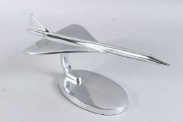A CHROME CONCORDE ORNAMENT. 16.5ins high.