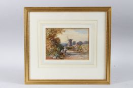 JAMES BURRELL SMITH (BRITISH 1859-1897). Figures on a country path, a windmill in the distance.