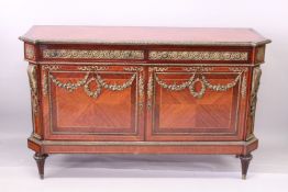 A GOOD LOUIS XVITH STYLE KINGWOOD COMMODE with cross-banded top, two frieze drawers over double