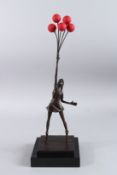 AFTER BANKSY. A BRONZE THE BALLOON GIRL. Signed, on a marble base.18ins high.