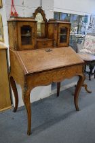 A GOOD VICTORIAN FIGURED WALNUT AND MARQUESTRY BONHEUR DU JOUR.