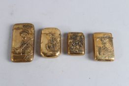 FOUR BRASS JAPANESE VESTA CASES.