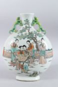 A CHINESE PORCELAIN MOON FLASK with calligraphy and figures. 13ins high.