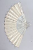 A BOBBIN APPLIQUE BRUSSELS LACE FAN IN MOTHER-OF-PEARL. 19ins wide open.