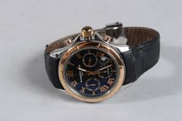 A STAINLESS STEEL AND GOLD CHRONOGRAPH RAYMOND WEIL WRISTWATCH.