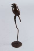 A JAPANESE BRONZE BIRD on a perch. 6.5ins high.