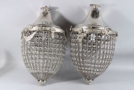 A LARGE PAIR OF BEAD WORK PINEAPPLE LIGHTS. 24ins high.