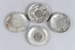 FOUR CHINESE COIN DISHES. 4ins diameter.