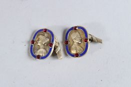 A PAIR OF RUSSIAN SILVER ELEPHANT CUFFLINKS.
