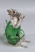 A GOOD SILVER PLATED AND GLASS SQUIRREL CLARET JUG.