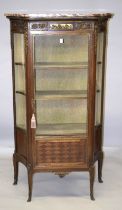 A GOOD 19TH CENTURY LOUIS XVI DESIGN VITRINE with three-quarter long drawer and shaped sides, ormolu