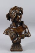 EMMANUEL VILLANIS. CENDRILLON. A BRONZE BUST OF A LADY. Signed. 16ins high.