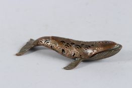 A CHINESE BRONZE WHALE CENSER. 6ins long.