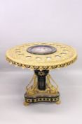 A SUPERB CONTINENTAL CIRCULAR PORTRAIT CENTRE TABLE with gilt metal mounts and inset with a
