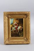 CONTEMPORARY SCHOOL. Arab huntsman on horseback, Oil on board. 6.5ins x 4.5ins.