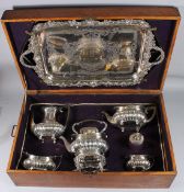 A SUPERB SILVER TWO HANDLED TEA TRAY with cast silver edge and engraved body. Initial 'S'. 25ins