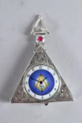 A SILVER PLATED AND ENAMEL MASONIC FACE VESTA.