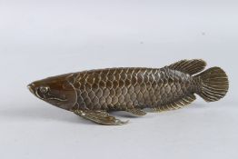 A BRONZE CARP. 11ins high.