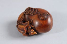 A JAPANESE WOOD RAT NETSUKE. 2.25ins.