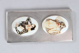 A LARGE GEORGE VI ENGINE TURNED CIGARETTE CASE. 7ins x 3.25ins. Birmingham 1948, set with two oval