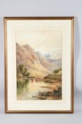 H. D. HILLIER. Mountainous river landscape with cattle. Watercolour, signed. 21ins x 14ins.