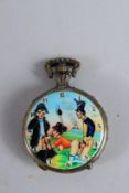 A BRASS ENAMEL EROTIC VESTA.