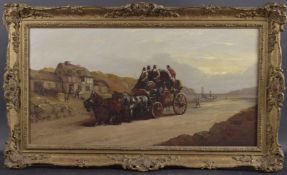 JOHN CHARLES MAGGS (1819-1895) Stagecoach and team of horses ready to depart from a harbour