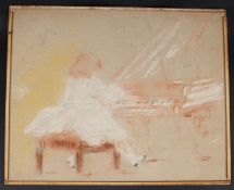 CIRCLE OF PAULETTE HELLEU Young girl playing at a grand piano coloured chalks, unframed, 25.5cm x