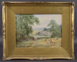 SYVESTER STANNARD RBA (1870-1951) 'Rustic Solitude', landscape with path to a thatched cottage and