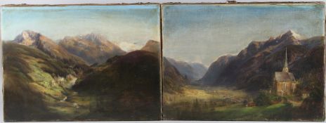 CONTINENTAL SCHOOL (19TH CENTURY) Pair of Alpine landscapes, oils on canvas, unframed, 43cm x 59cm