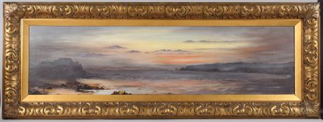 CHANNEL ISLAND INTEREST (19TH CENTURY SCHOOL) View of the sun setting over Elizabeth Castle, St