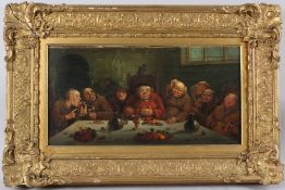 CONTINENTAL SCHOOL (19TH CENTURY) Monks at a dining table with the Abbott sleeping, oil on panel,