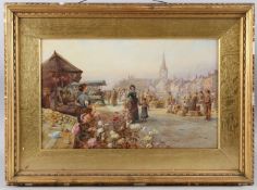 PERCY ROBERTSON (1869-1934) 'Market Day Great Yarmouth' watercolour, label verso signed, 28cm x