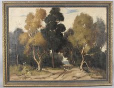 EDGER OEHLMEYER (1906-1967) Figures on a woodland path, oil on board, signed and dated 1960, 59cm