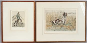 HENRY WILKINSON (1921-2011) Spaniels in cover, coloured etching signed in pencil, numbered 79/200