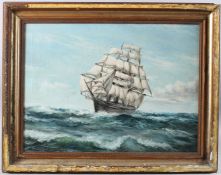 20TH CENTURY MARITIME SCHOOL Three mast clipper in full sail, oil on canvas, signed indistinctly,