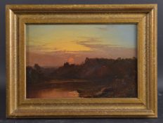 19TH CENTURY SCHOOL View of Windsor castle in twilight, oil on board, indistinctly signed,