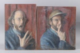 GEORGE WEISSBORT (1928 - 2013) Two self portraits oils on boards, 33cm x 29.5cm and 35cm x 23cm