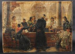 CONTINENTAL SCHOOL (POSSIBLY SPANISH) Interior scene of women gathered at a counter, oil on board,