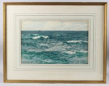 NORMAN WILKINSON (1878-1971) Seascape with distant yacht, watercolour, signed, 32cm x 50.5cm