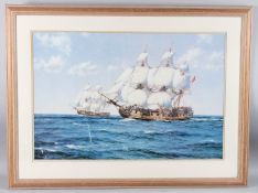 AFTER MONTAGUE DAWSON Ships at sea coloured print, 50cm x 76cm
