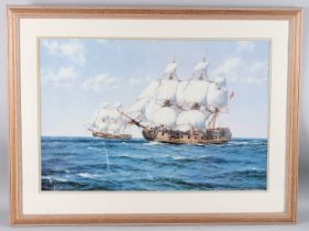AFTER MONTAGUE DAWSON Ships at sea coloured print, 50cm x 76cm